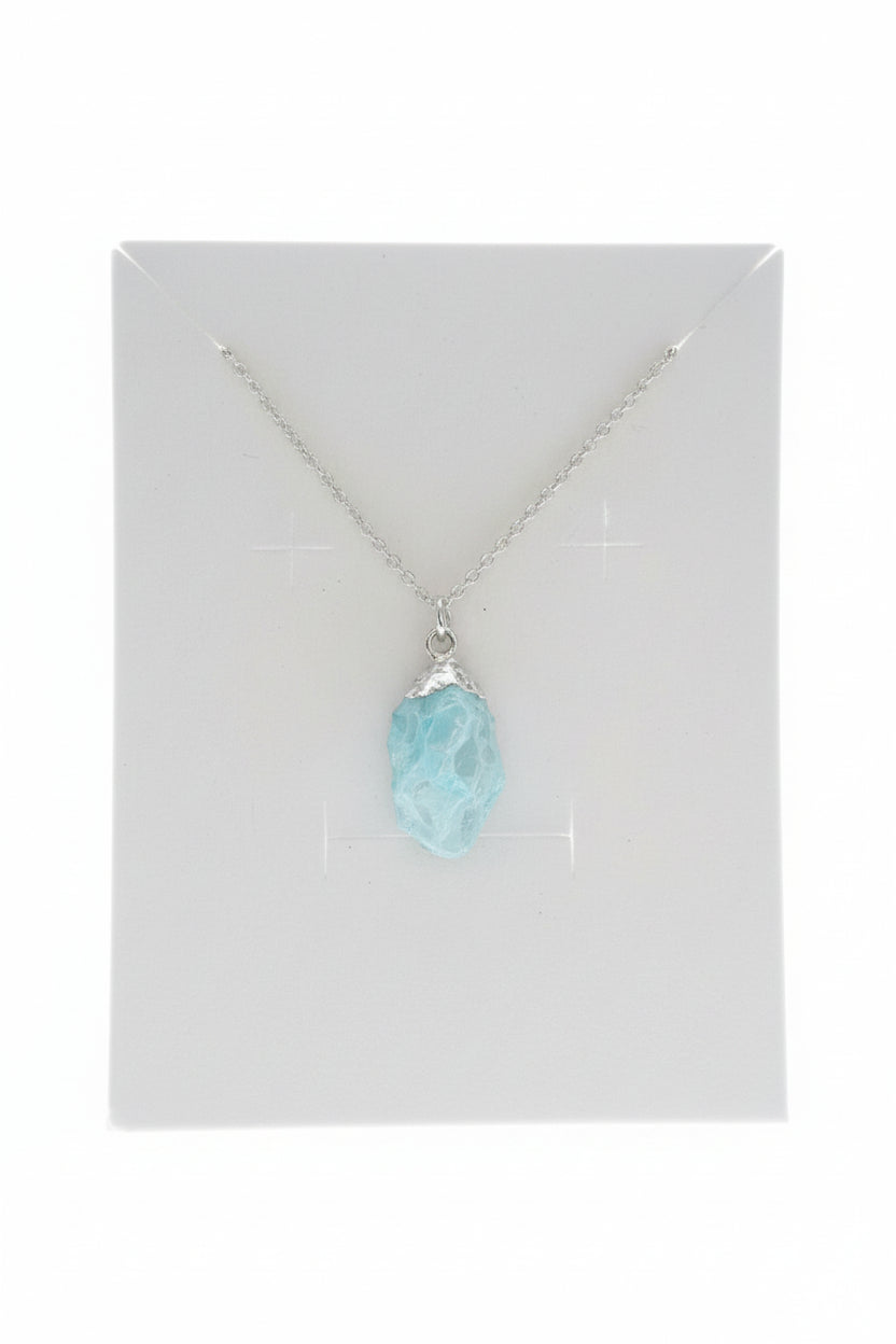 Raw Aquamarine Pendant Necklace – Sterling Silver 925 Chain