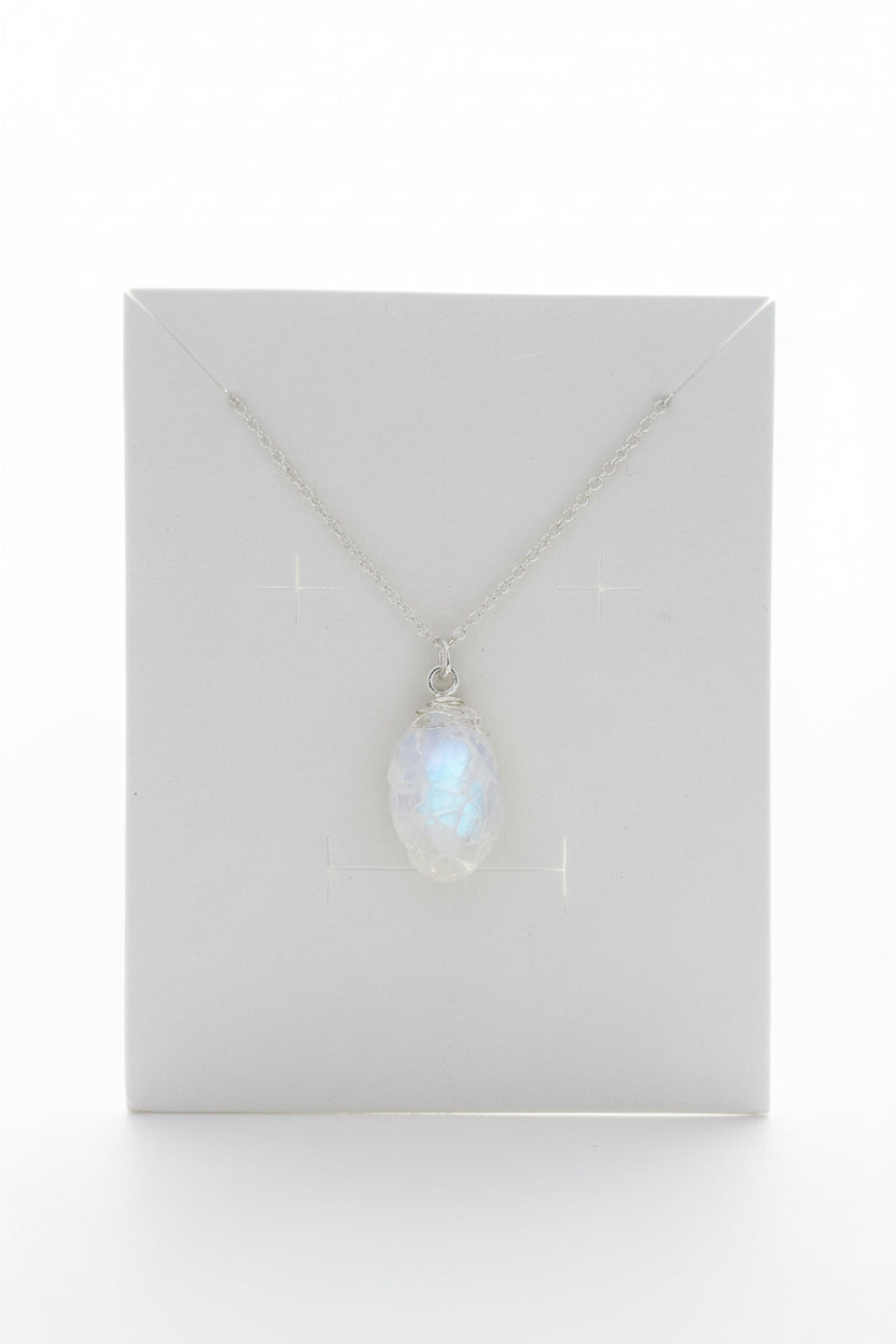 Raw Moonstone Pendant Necklace – Sterling Silver 925 Chain