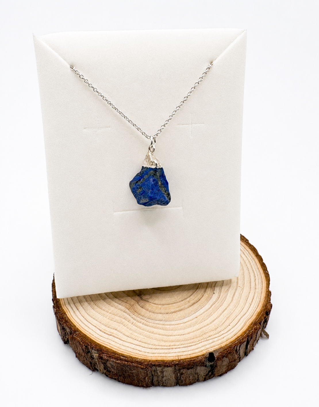 Raw Lapis Lazuli Pendent Necklace - 925 sterling Silver Chain