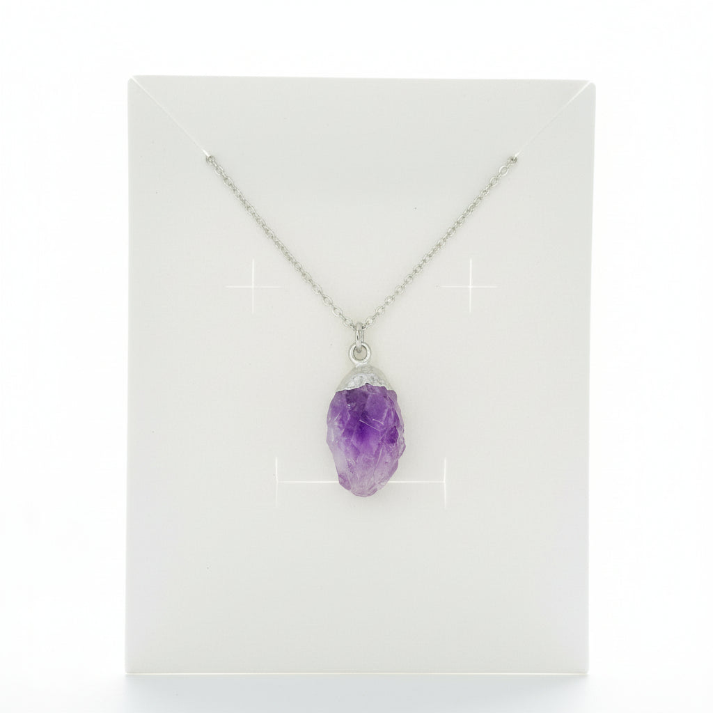 Raw Amethyst Pendant Necklace – Sterling Silver 925 Chain