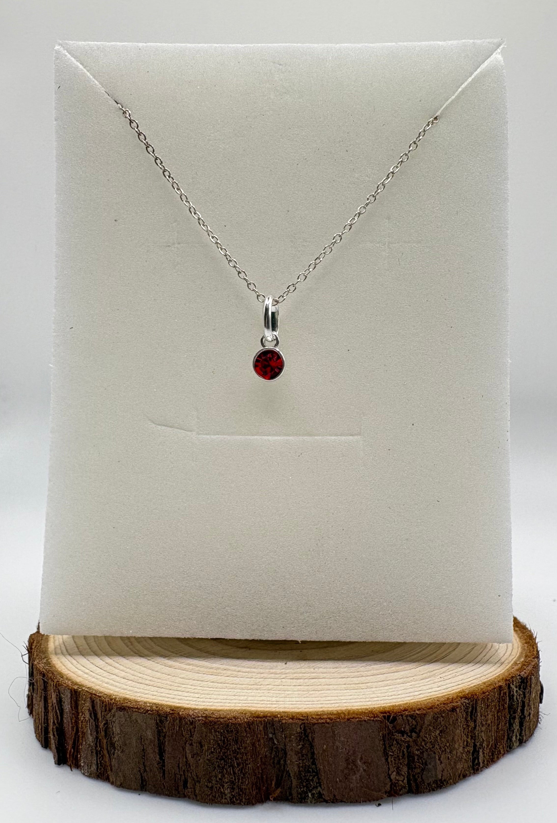 LYRA Ruby Birthstone Necklace with Swarovski Crystal Charm | 925 Sterling Silver