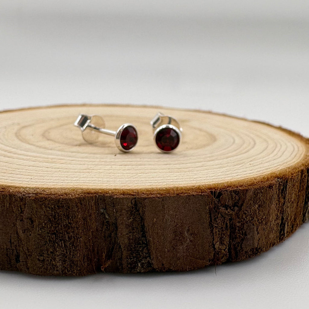 LYRA Garnet (January) Birthstone Swarovski® crystal Stud Earrings | 925 Sterling Silver