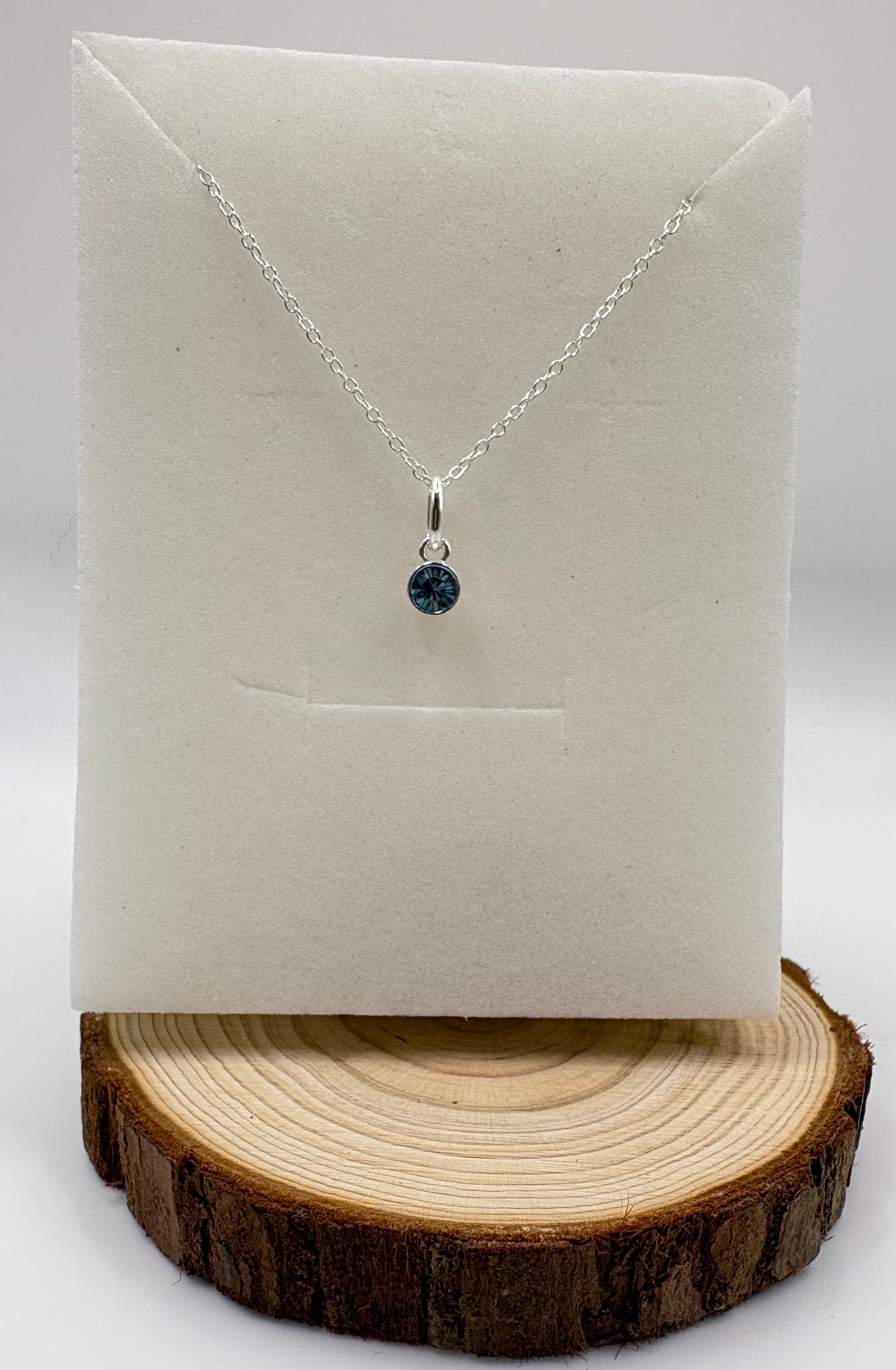 LYRA Aquamarine Birthstone Necklace with Swarovski Crystal Charm | 925 Sterling Silver