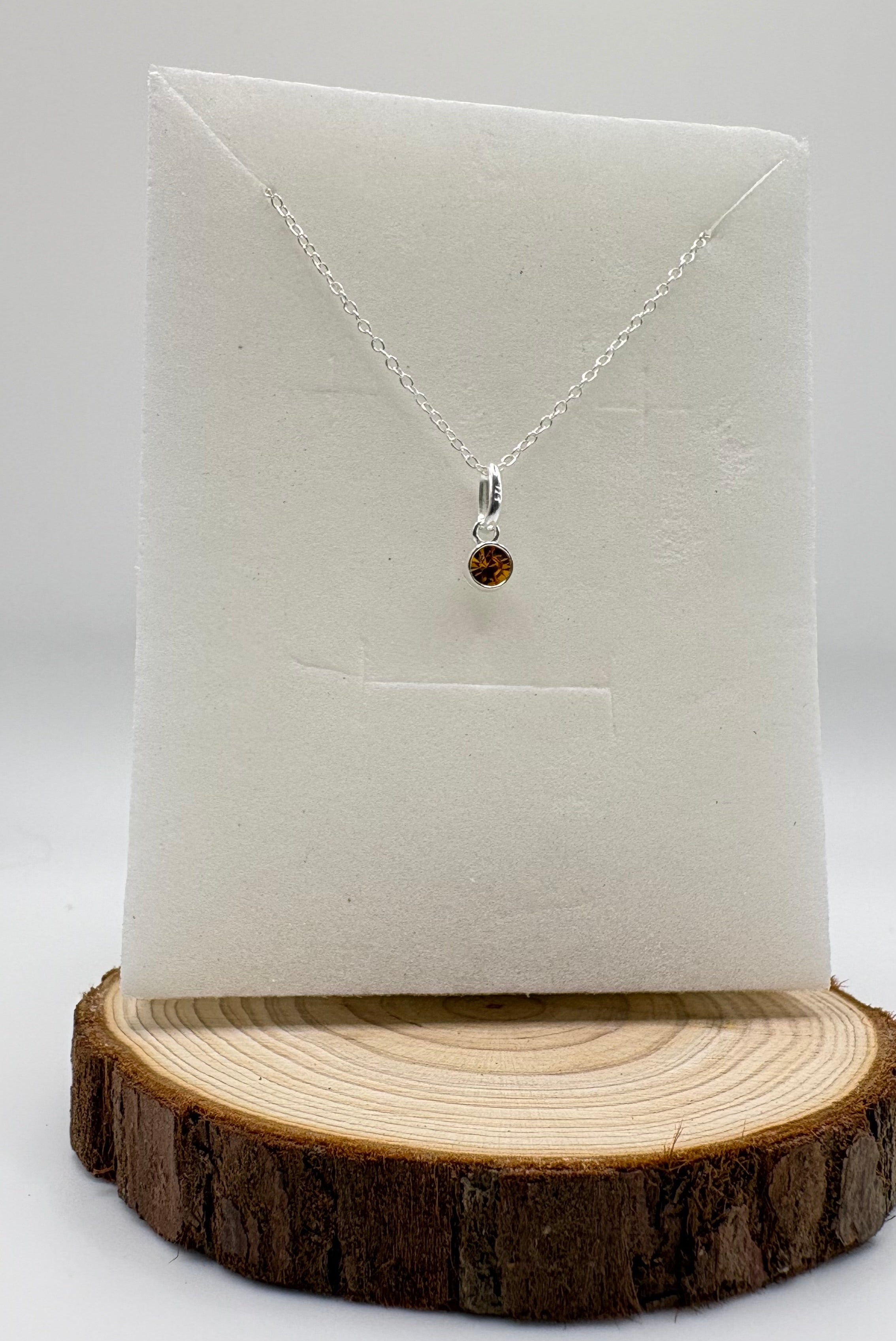 LYRA Topaz Birthstone Necklace with Swarovski Crystal Charm | 925 Sterling Silver