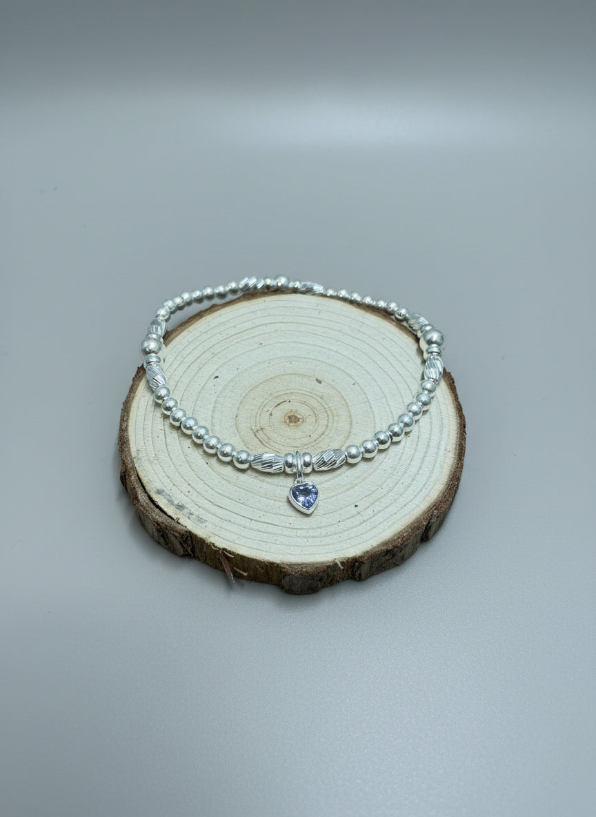 Swarovski Crystal Birthstone Charm 925 Sterling Silver Beaded Bracelet