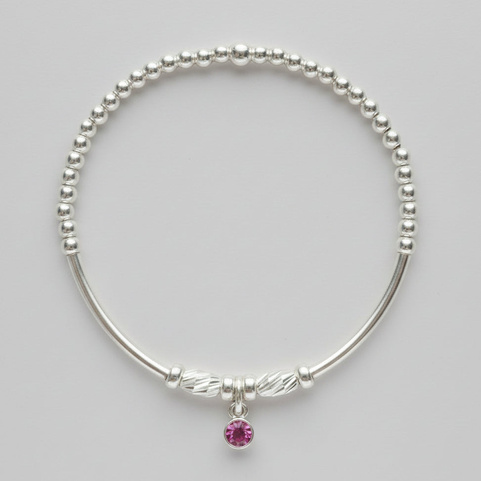 Round Swarovski Crystal Birthstone Charm 925 Sterling Silver Bar Beaded Bracelet