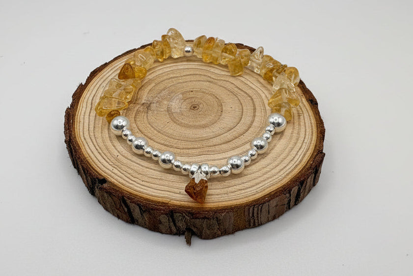Citrine Chip Crystal Bracelet with Raw Citrine Crystal Charm - 925 Sterling silver
