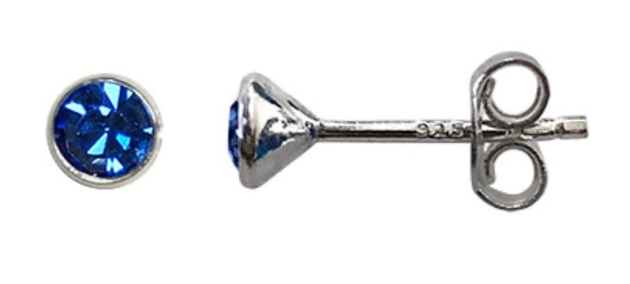 Swarovski® crystal September Birthstone Sapphire Stud Earrings – 925 Sterling Silver
