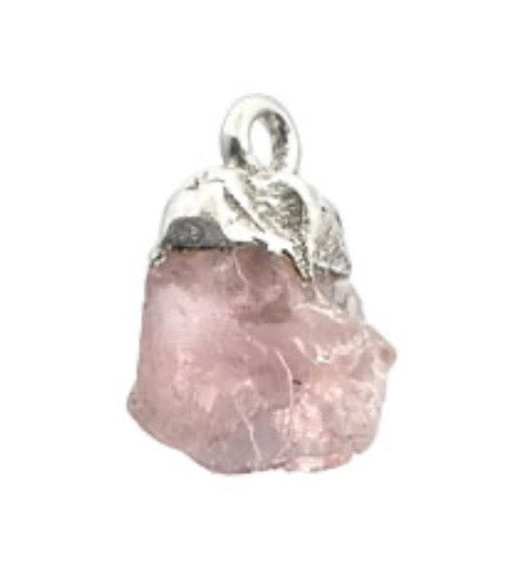 Rose Quartz Chip Crystal Bracelet with Raw Rose Quartz Crystal Charm - 925 Sterling Silver