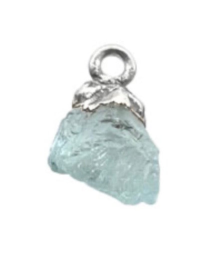 Aquamarine Chip Crystal Bracelet with Raw Aquamarine Crystal Charm - 925 Sterling Silver
