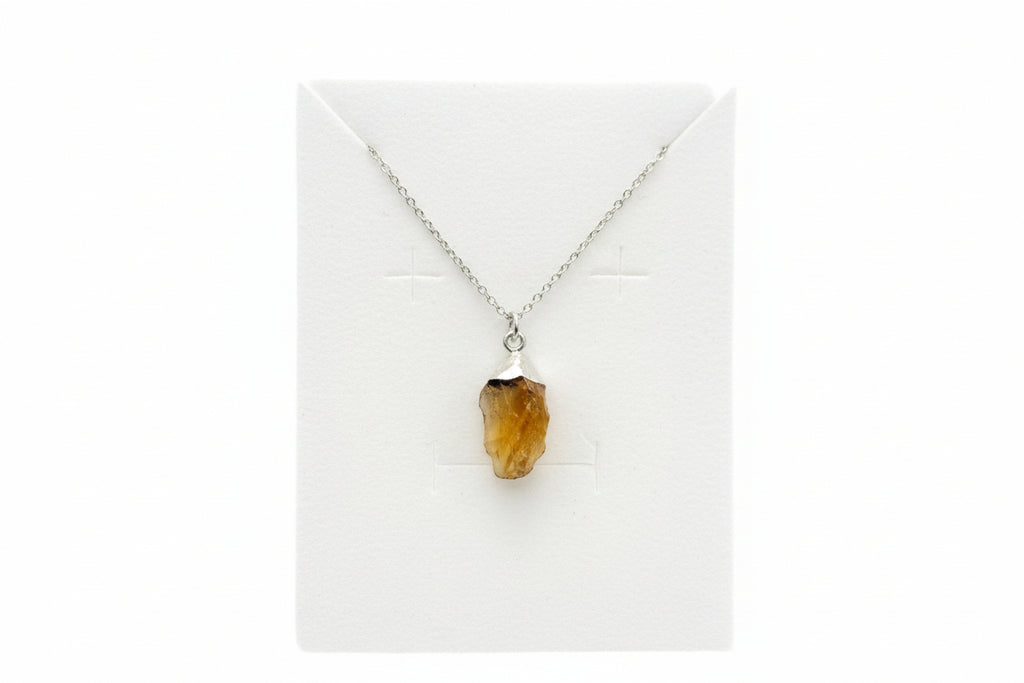 Raw Citrine Pendant Necklace – Sterling Silver 925 Chain