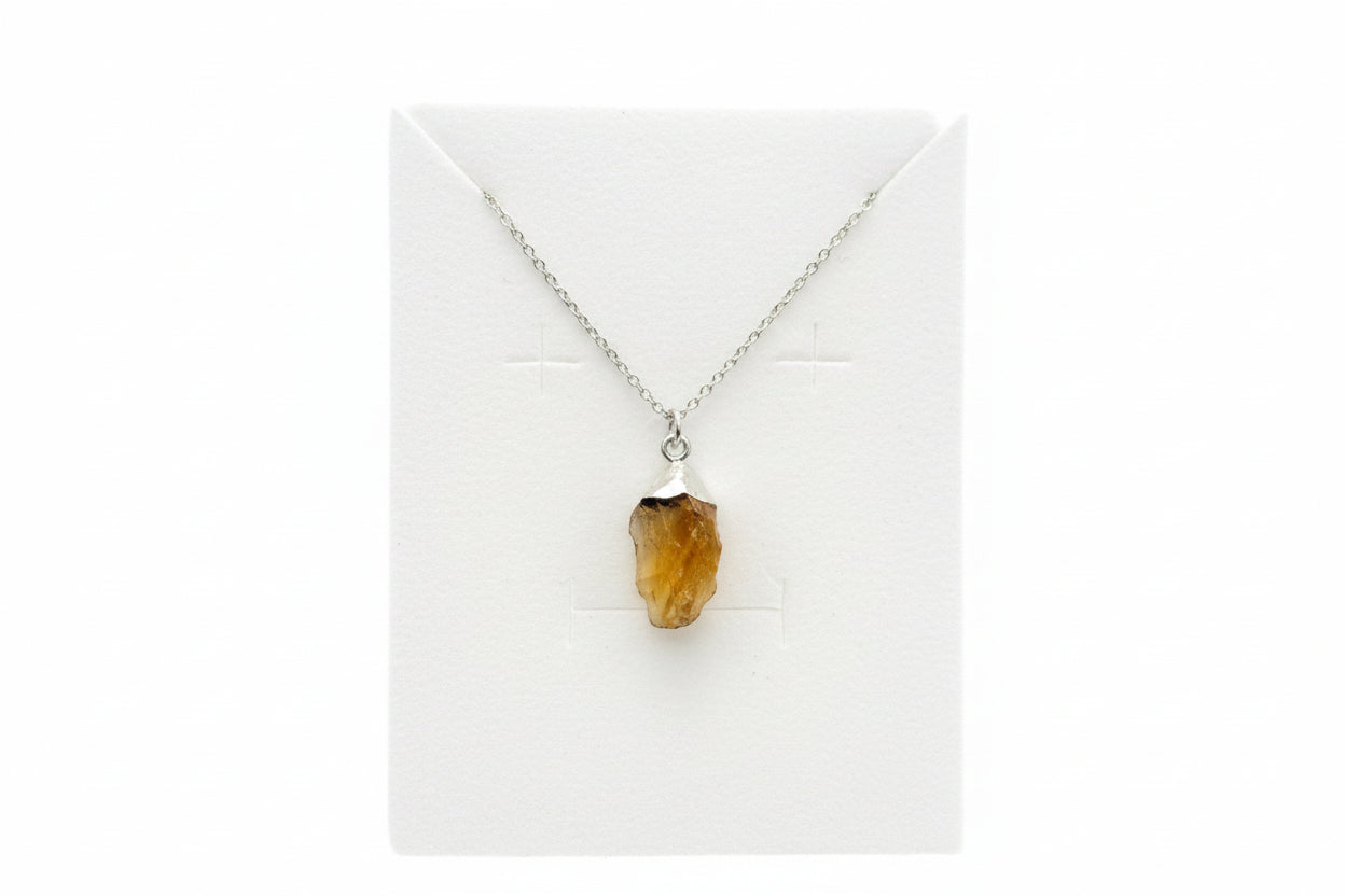 Raw Citrine Pendant Necklace – Sterling Silver 925 Chain