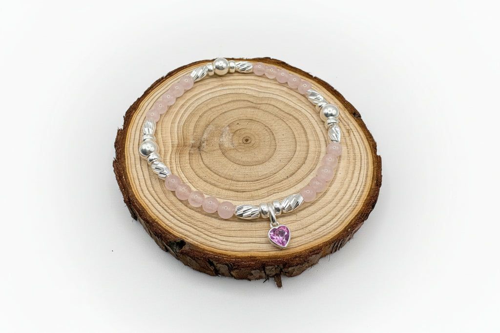 Rose Quartz Bracelet with Swarovski® Heart Charm - 925 Sterling Silver