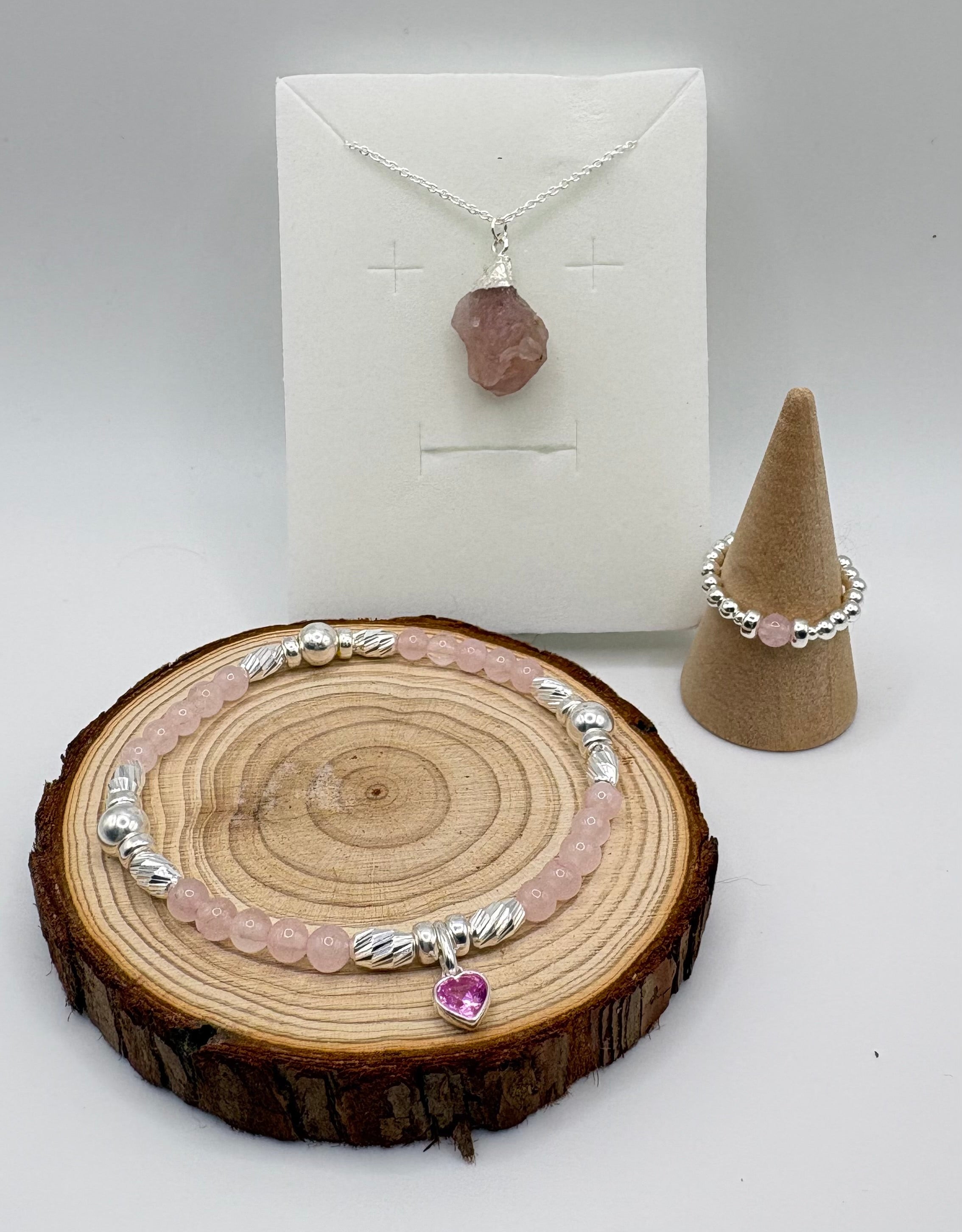 Rose Quartz Bracelet with Swarovski® Heart Charm - 925 Sterling Silver