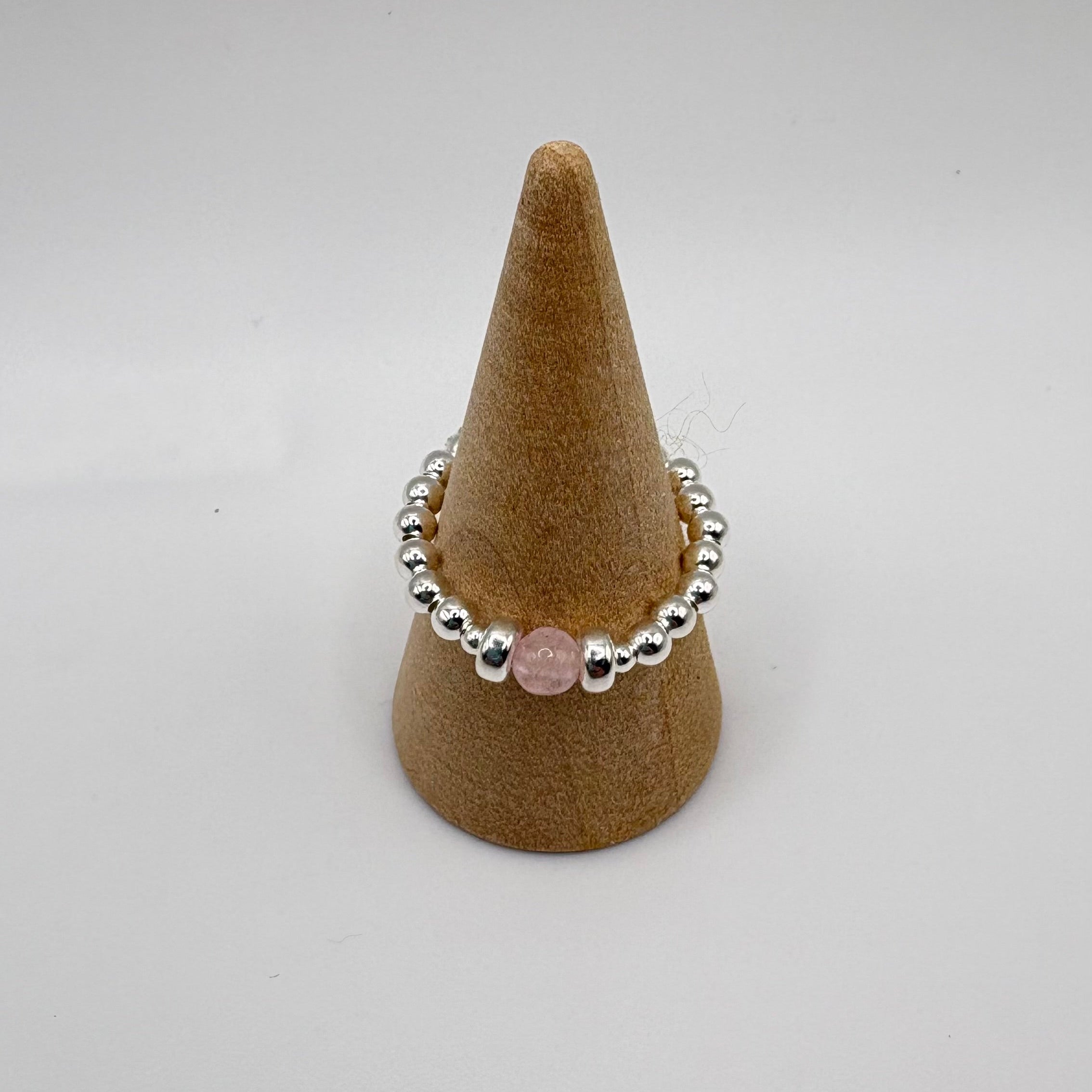 Rose Quartz Beaded Ring – 925 Sterling Silver