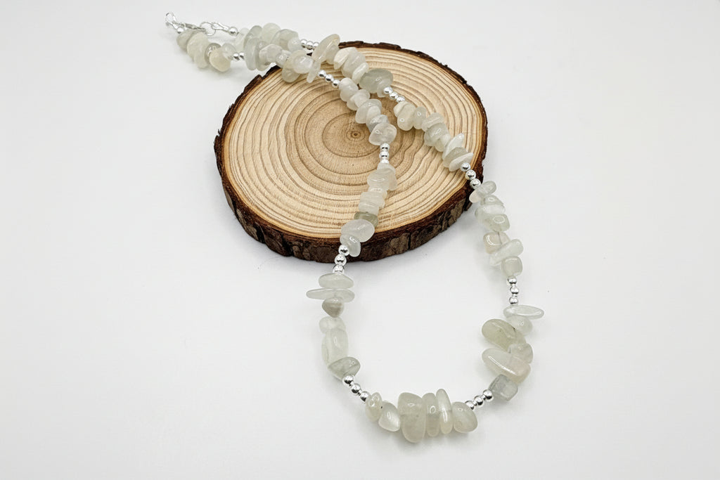 Moonstone Chip Crystal Choker - 925 Sterling Silver Beads