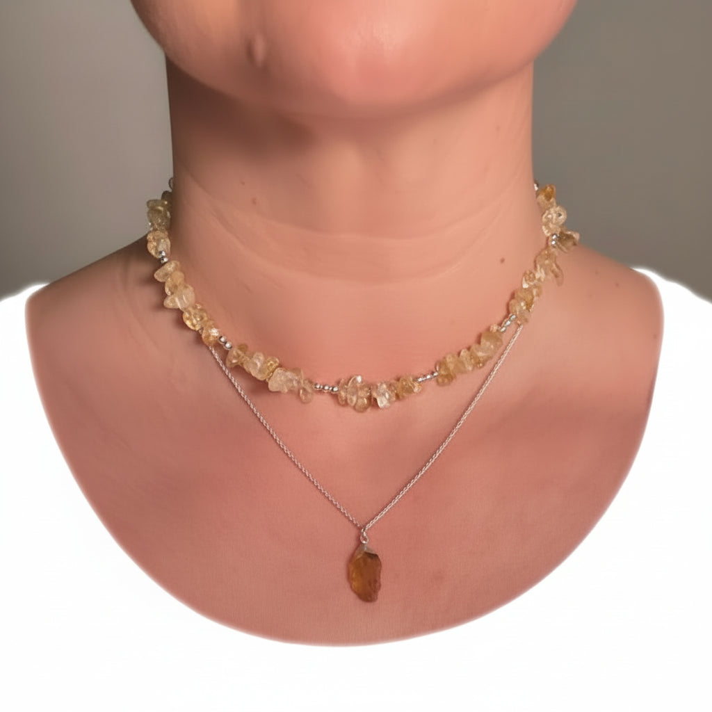Citrine Chip Crystal Choker with 925 Sterling Silver beads