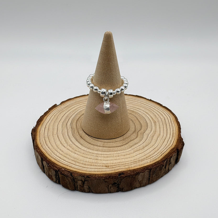 Rose Quartz Double point Charm Ring - 925 Sterling Silver