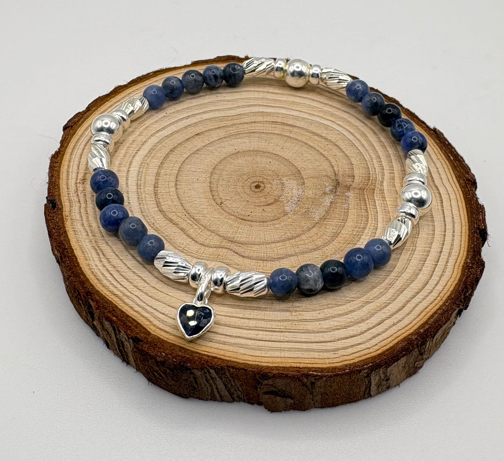 Sodalite Bracelet with Swarovski® Heart Charm - 925 Sterling Silver