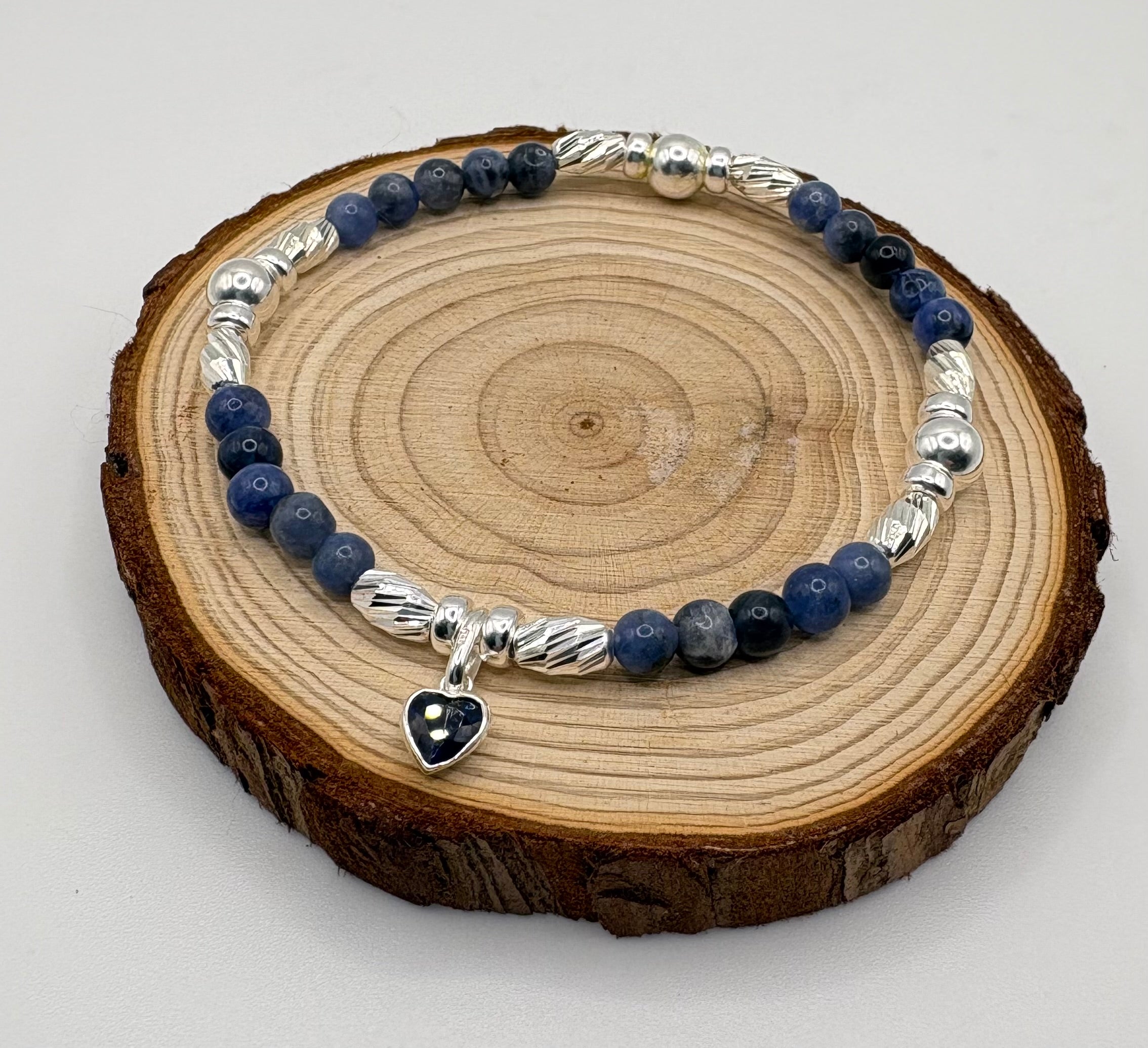 Sodalite Bracelet with Swarovski® Heart Charm - 925 Sterling Silver