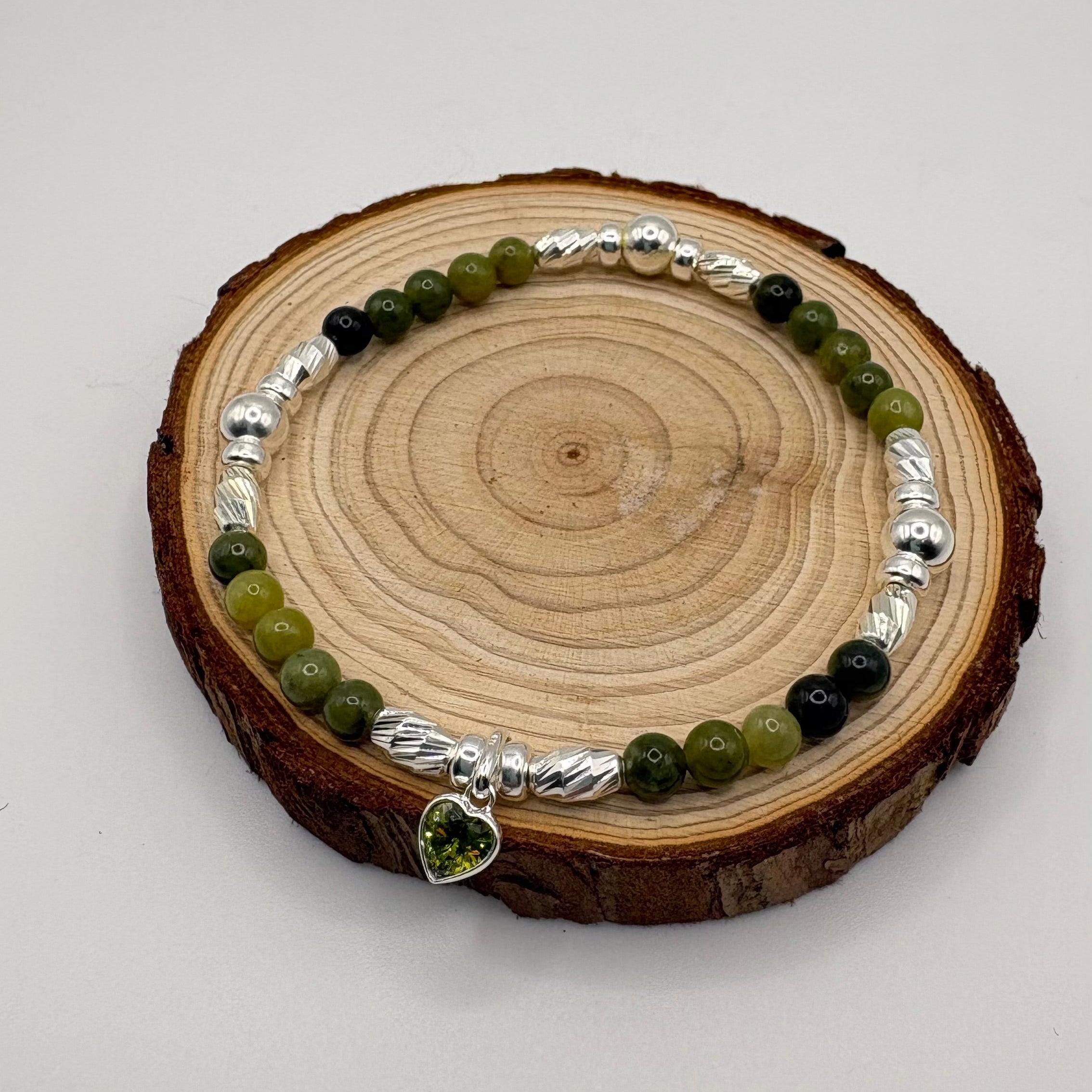 Jade Bracelet with Swarovski® Heart Charm - 925 Sterling Silver