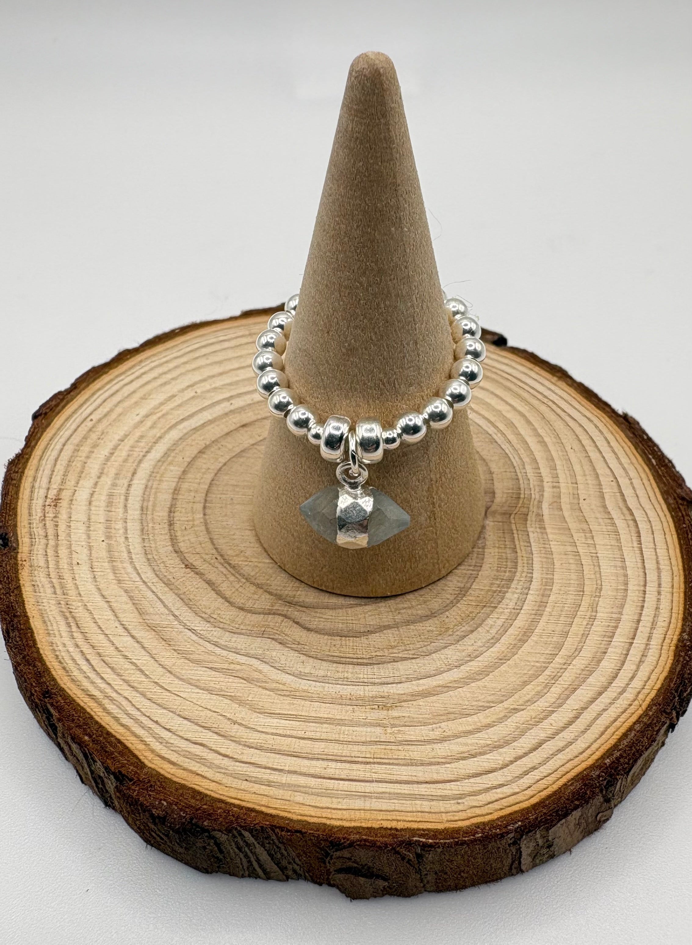 Aquamarine Double point Charm Ring - 925 Sterling Silver