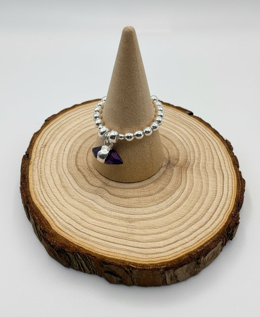 Amethyst Double point Charm Ring - 925 Sterling Silver