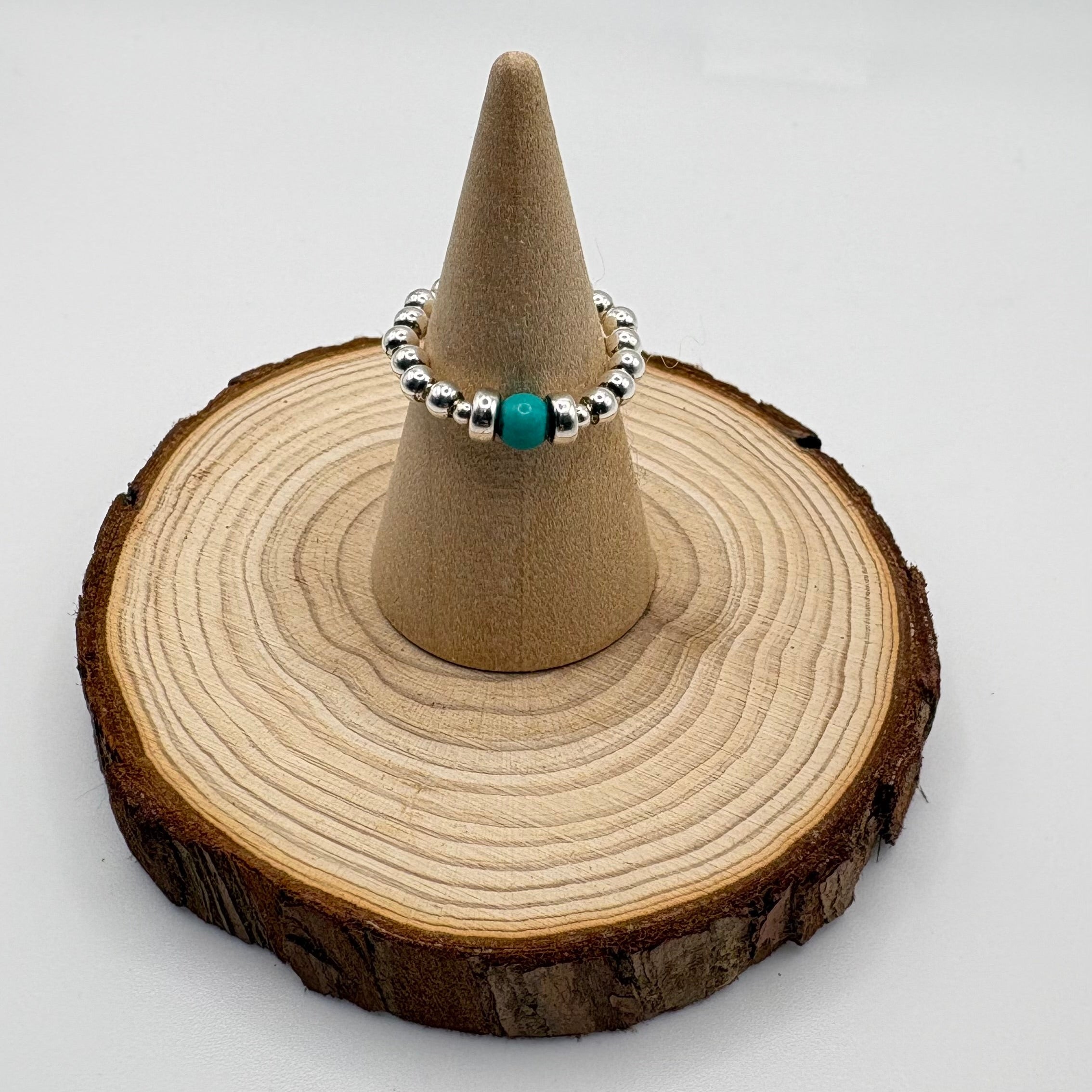Turquoise Beaded Ring – 925 Sterling Silver