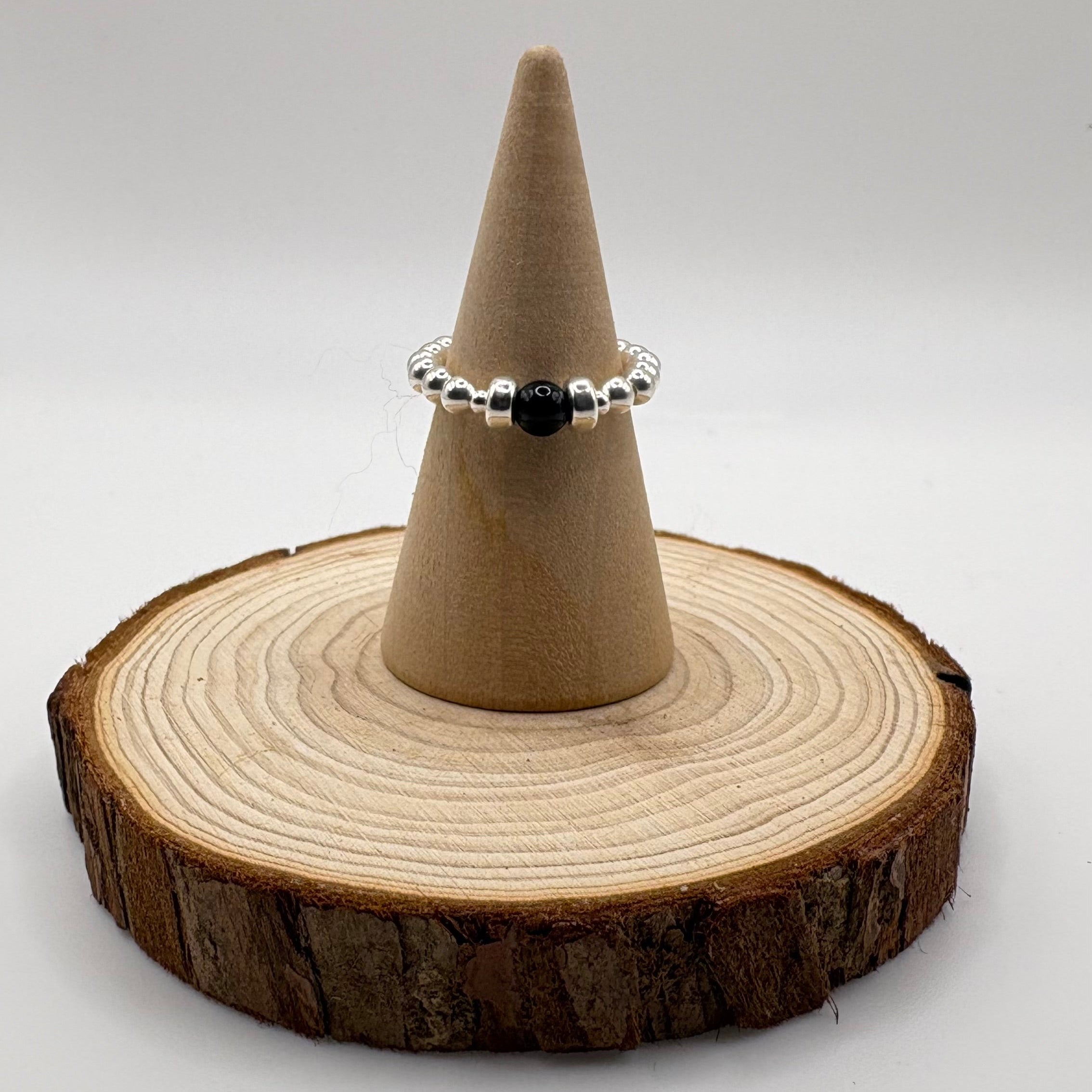 Onyx Beaded Ring – 925 Sterling Silver
