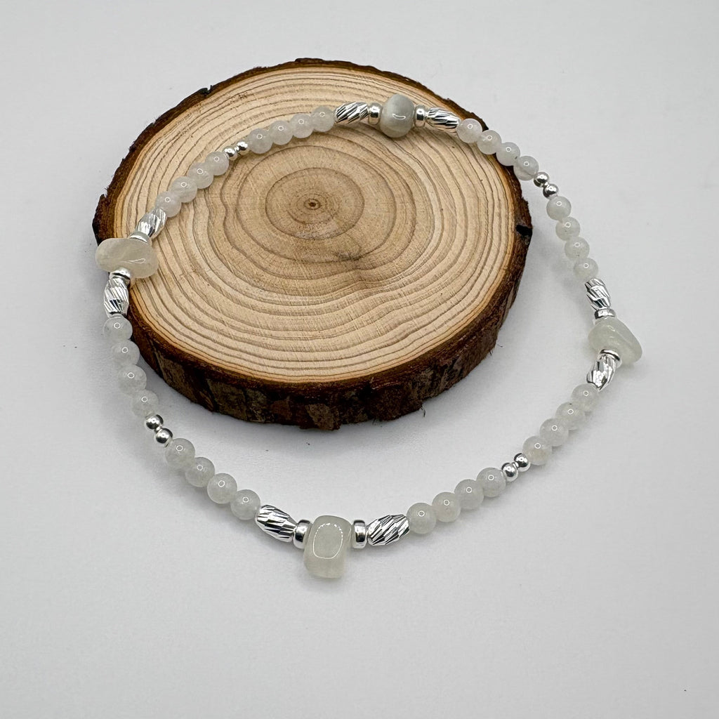 Moonstone Crystal Anklet – Raw & Round Beads with 925 Sterling