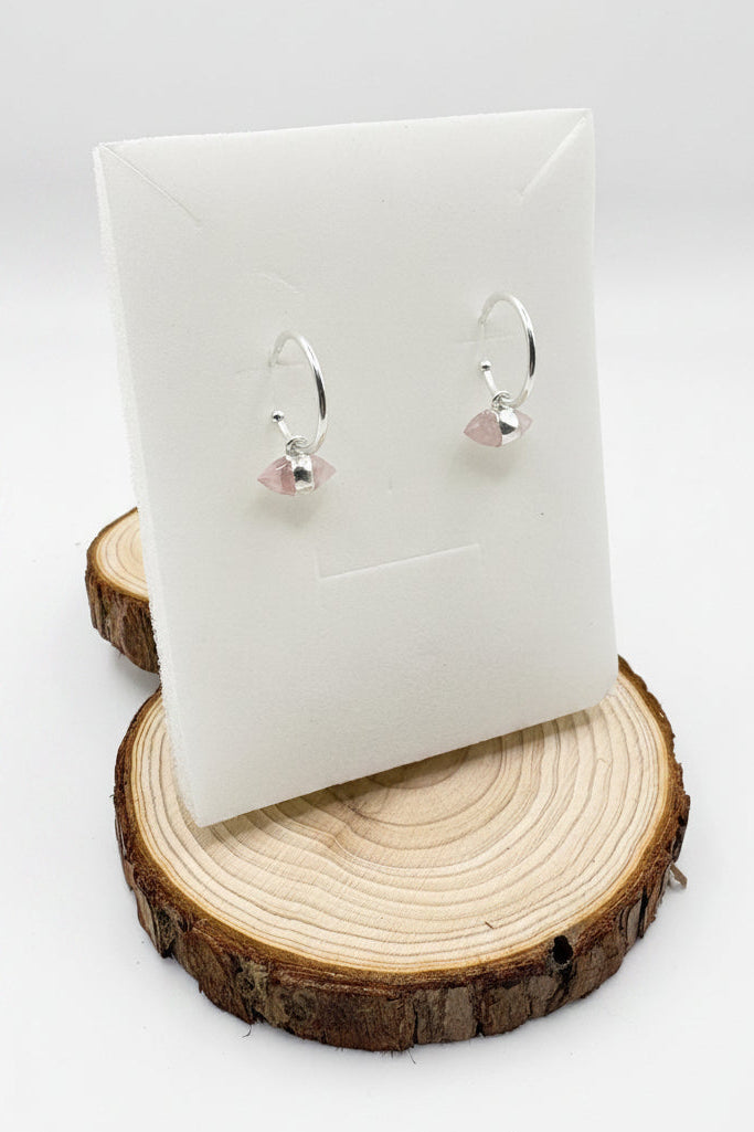 Double Point Rose Quartz Sterling Silver Hoop Earrings