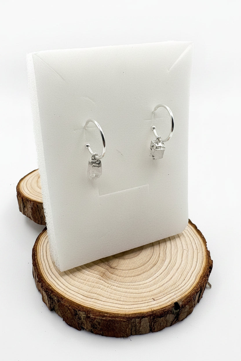 Mini Raw Moonstone Crystal Hoop Earrings – Sterling Silver 925