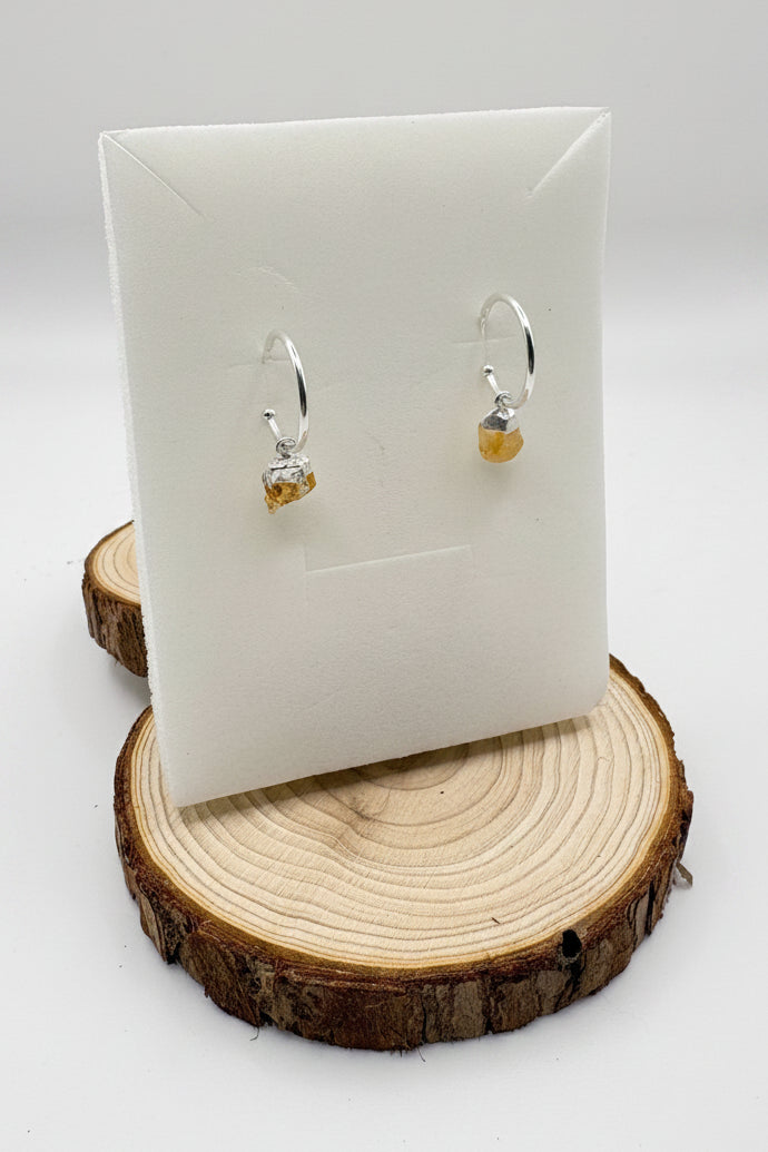 Mini Raw Citrine Crystal Hoop Earrings – Sterling Silver 925