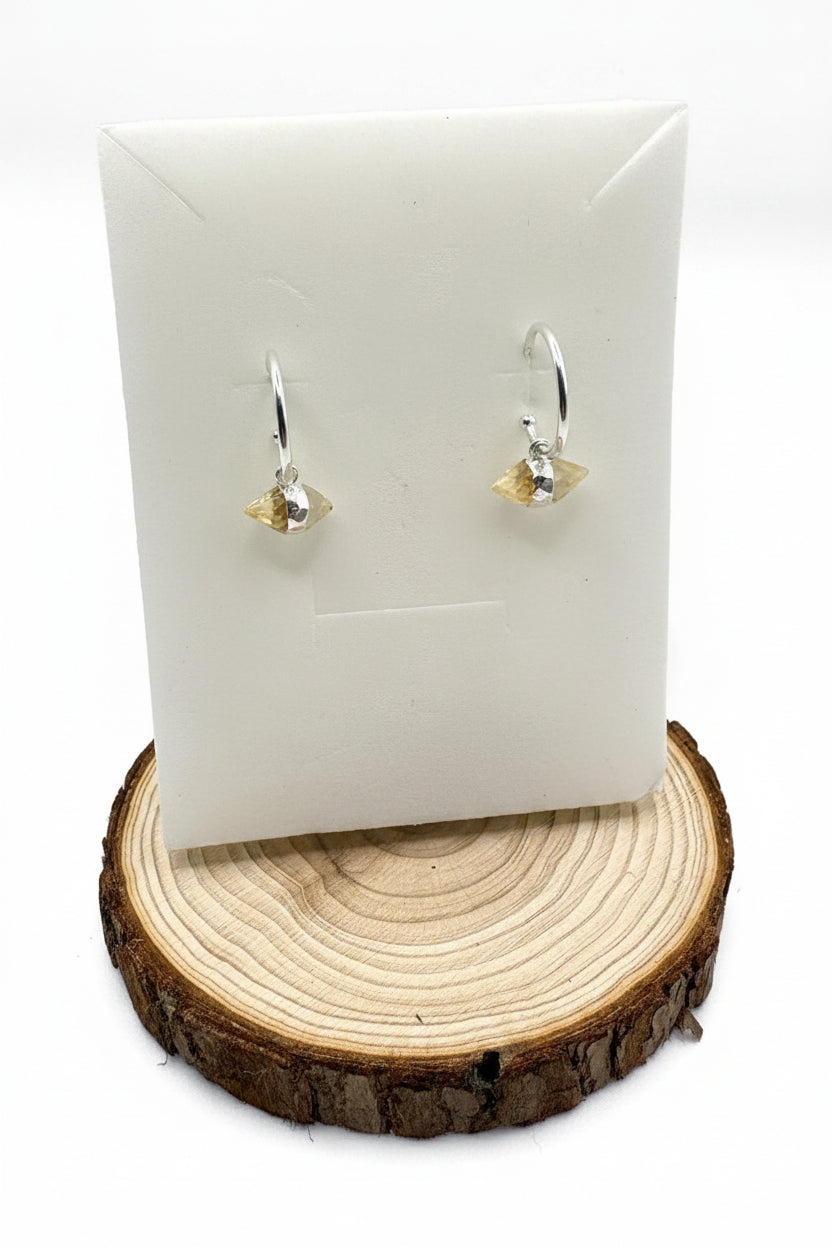 Double Point Citrine Sterling Silver Hoop Earrings