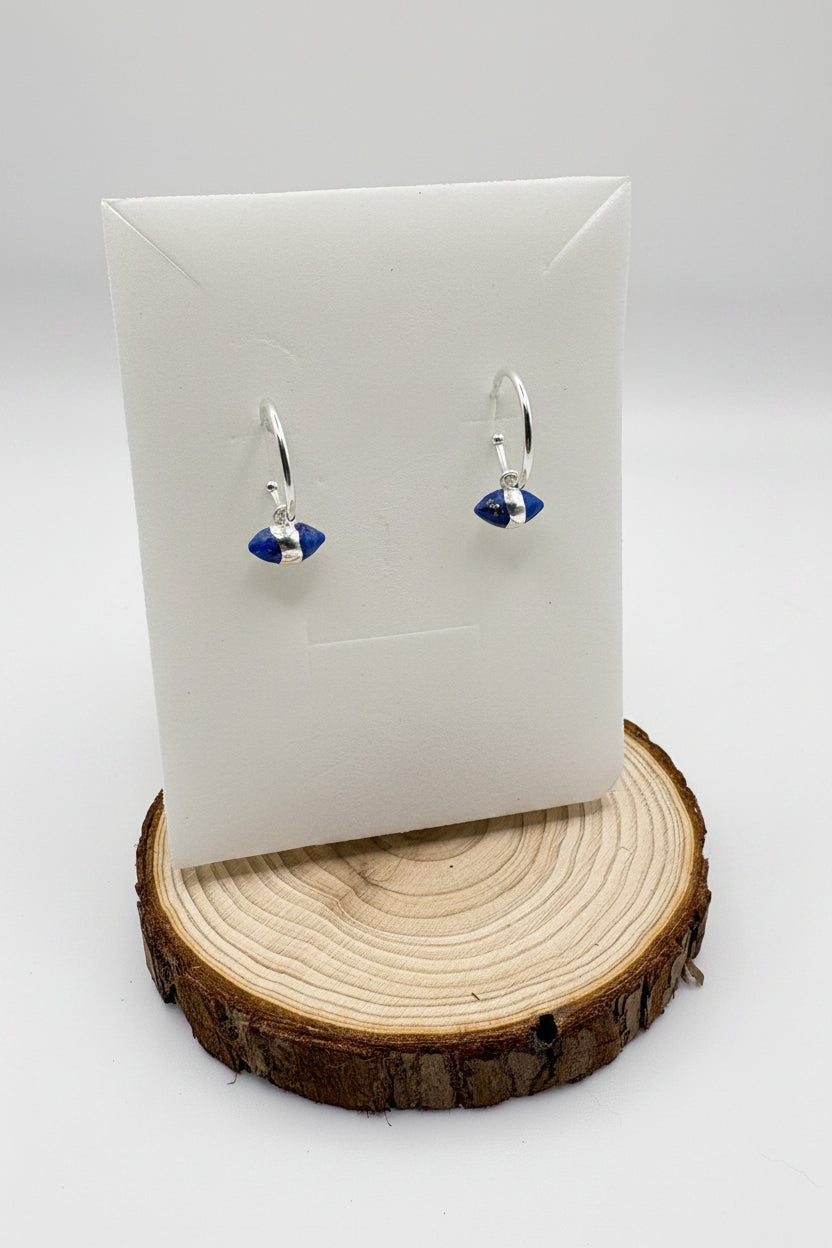 Double Point Lapis Lazuli Sterling Silver Hoop Earrings