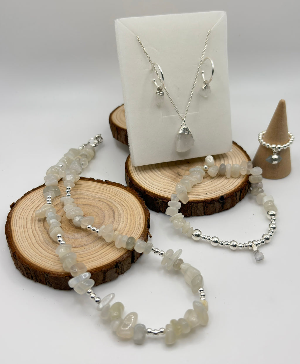 Raw Moonstone Pendant Necklace – Sterling Silver 925 Chain