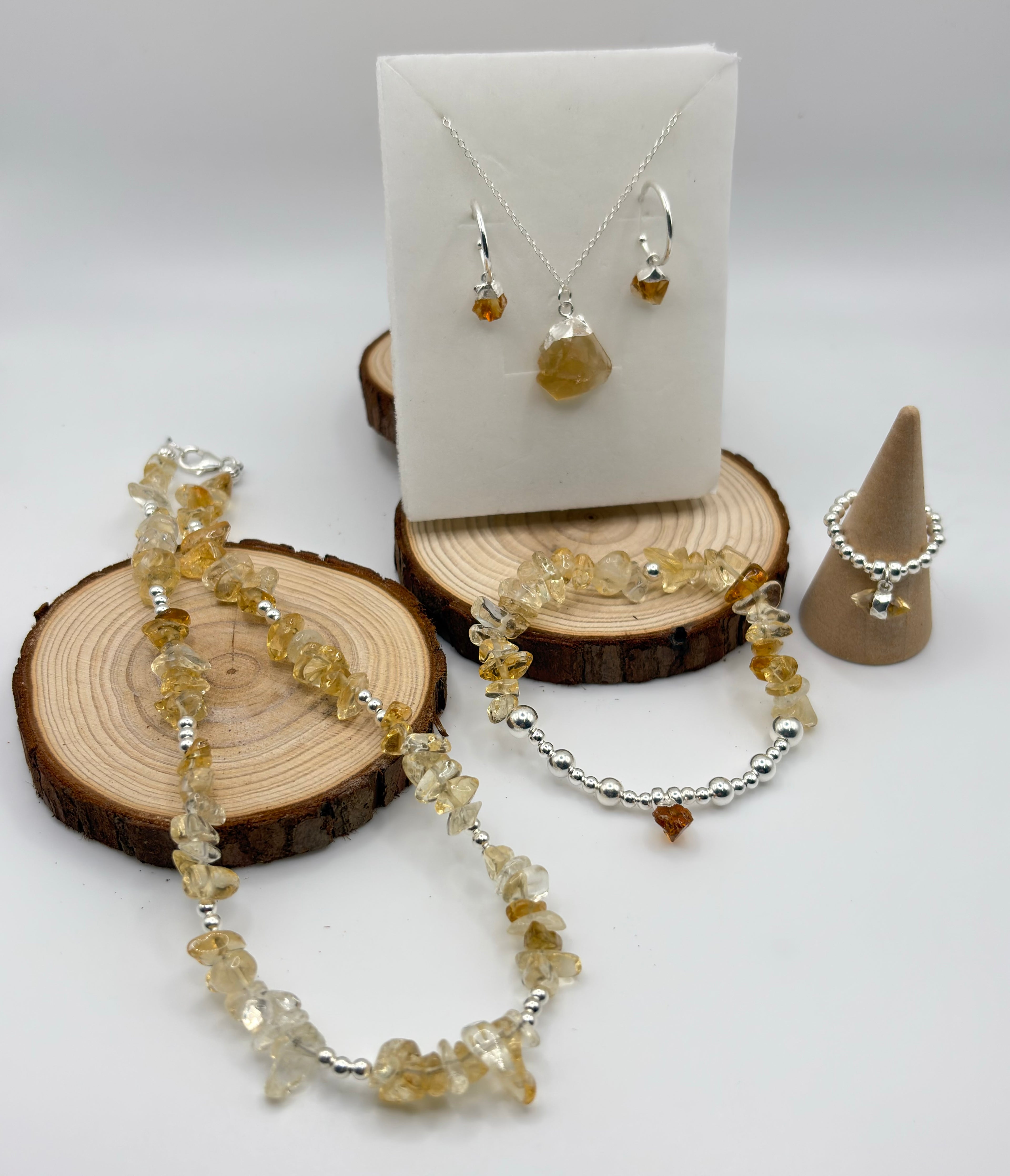 Citrine Chip Crystal Bracelet with Raw Citrine Crystal Charm - 925 Sterling silver