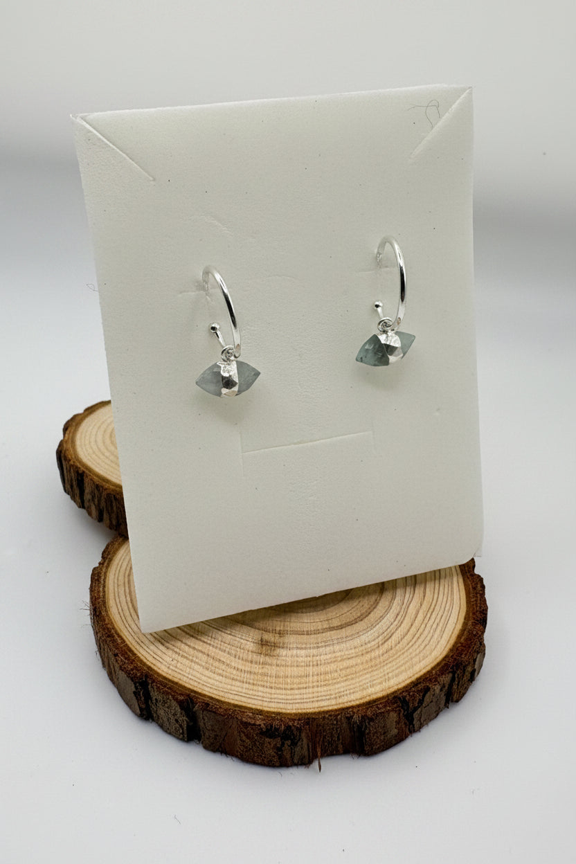 Double Point Aquamarine in 925 Sterling Silver Hoop Earrings