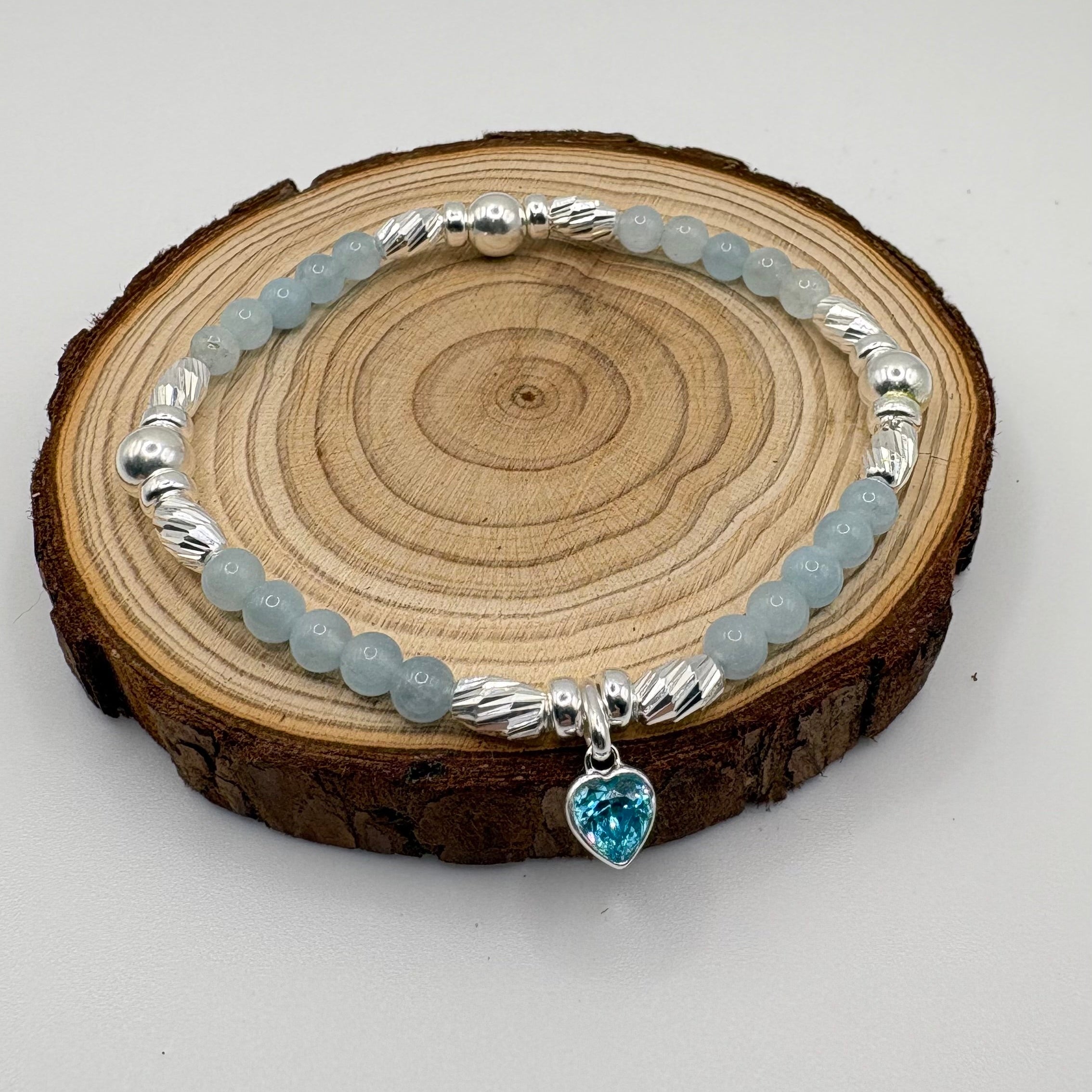 Aquamarine Bracelet with Swarovski® Heart Charm in 925 Sterling Silver 