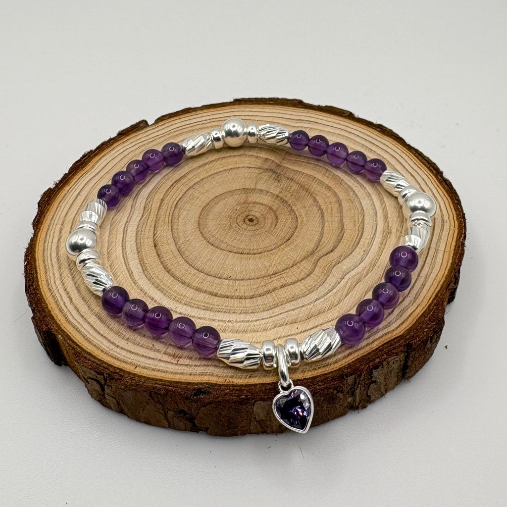 Amethyst Bracelet with Swarovski® Heart Charm in 925 Sterling Silver 