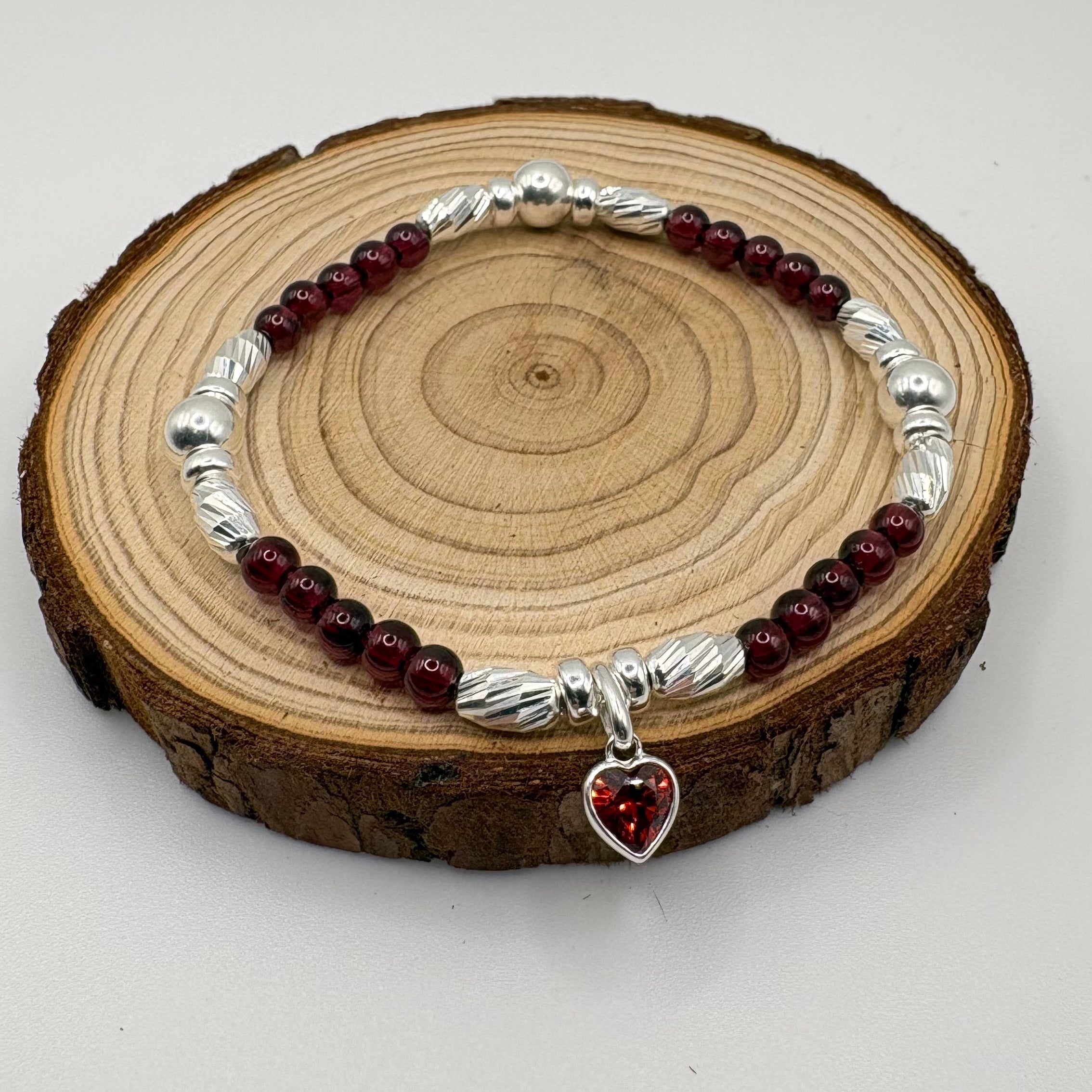 Garnet Bracelet with Swarovski® Heart Charm in 925 Sterling Silver 